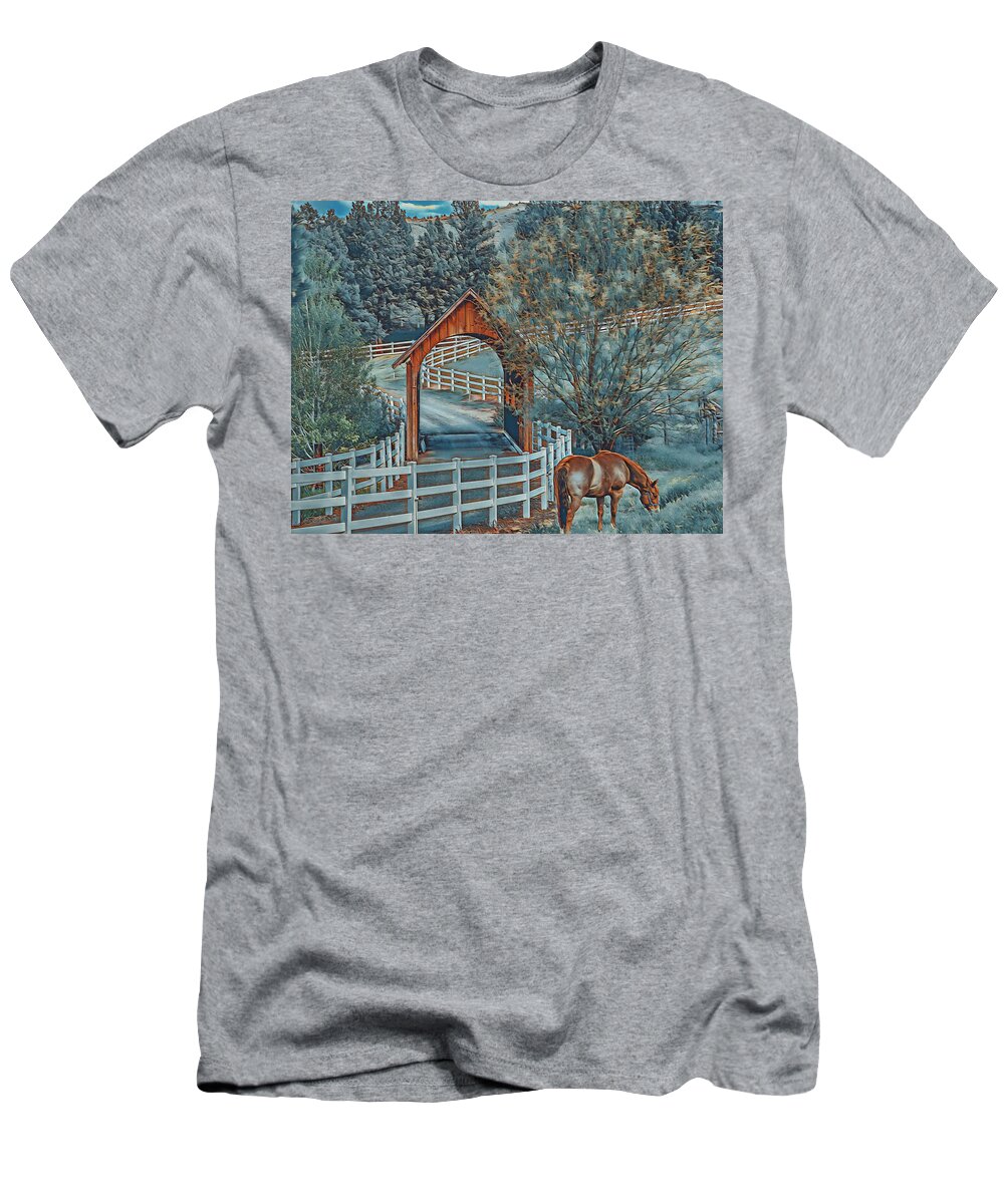 Horse T-Shirt featuring the digital art Country Scene by Jerry Cahill