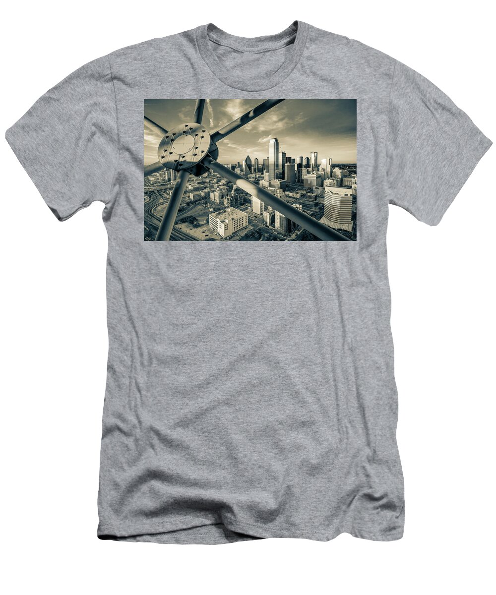 America T-Shirt featuring the photograph Dallas Skyline in Sepia From Reunion Tower by Gregory Ballos