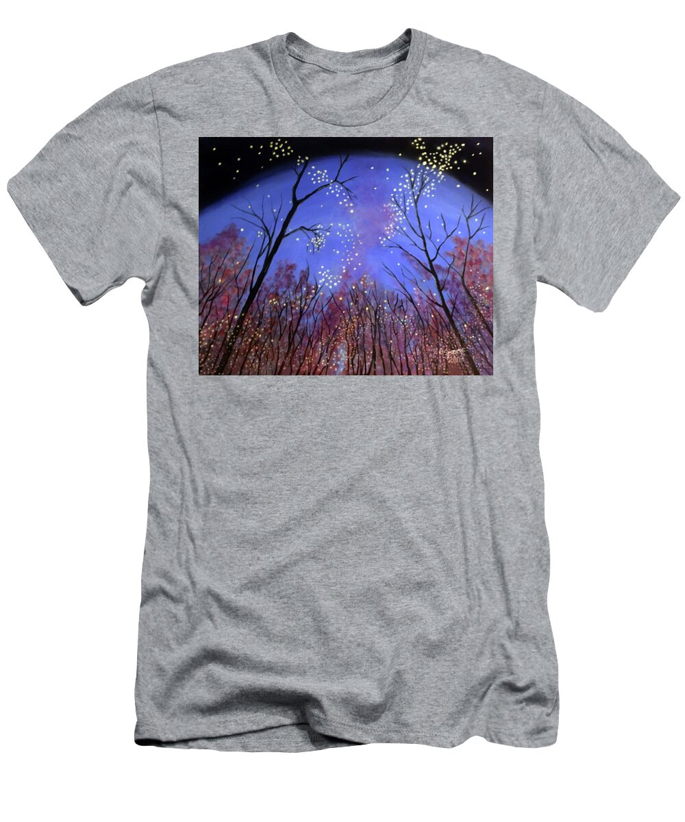 Fireflies T-Shirt featuring the painting Dance of the Fireflies by Connie Spencer