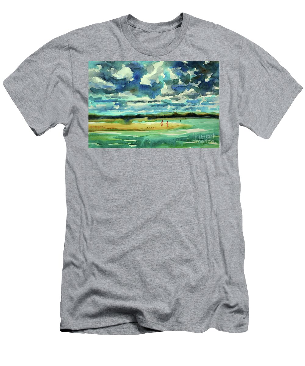 Beach Watercolors Painting T-Shirt featuring the painting Disappearing Island afternoon 2018 by Julianne Felton