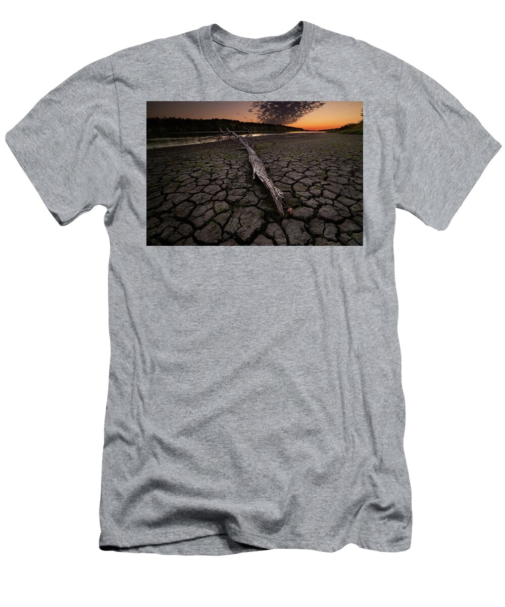 Canada T-Shirt featuring the photograph Dry banks of Rainy River after sunset by Jakub Sisak