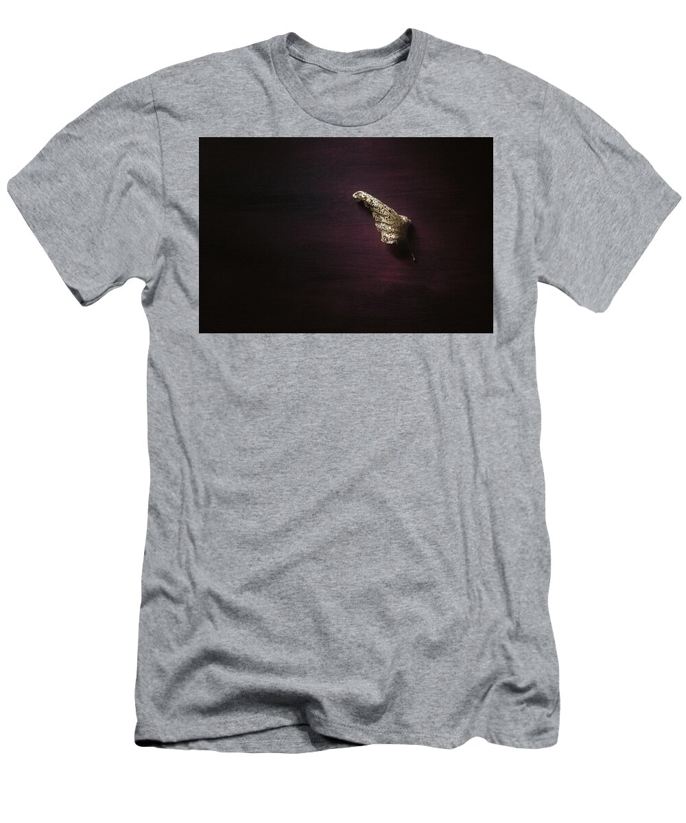 Leaf T-Shirt featuring the photograph Dry Leaf on Muted Red by Scott Norris