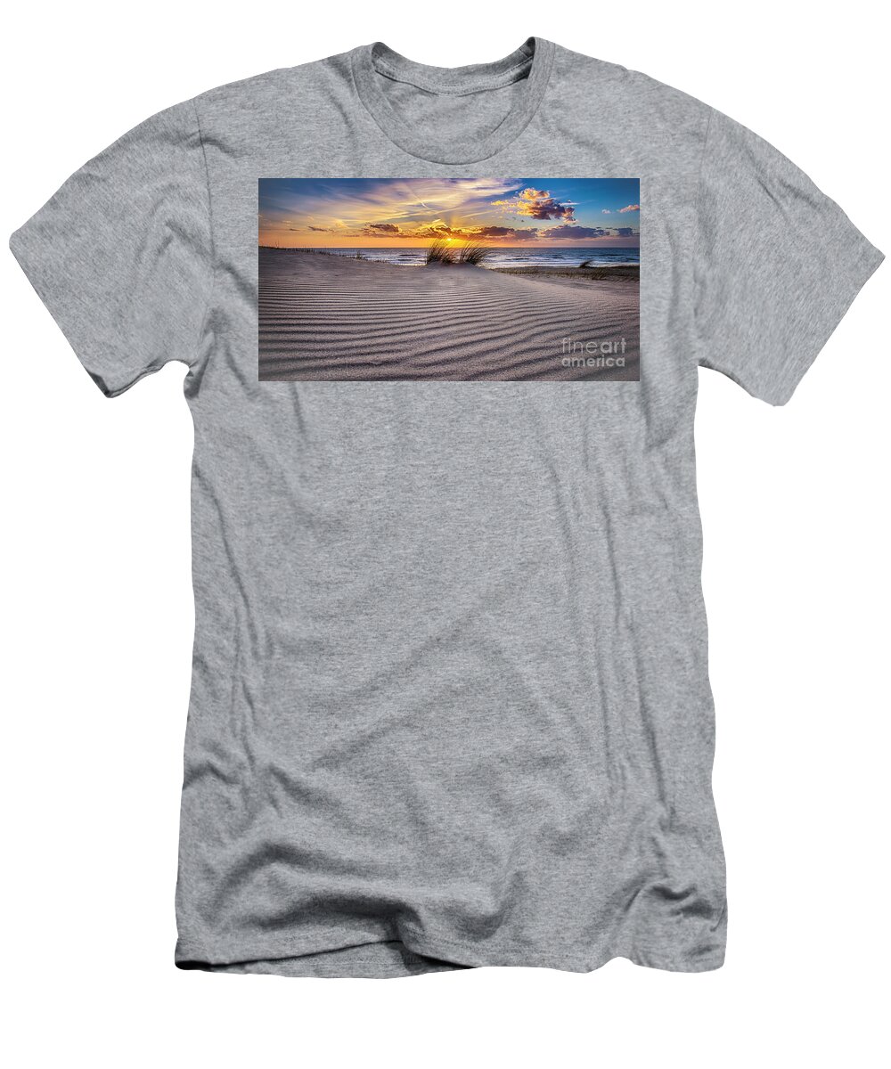 Beach T-Shirt featuring the photograph Dutch Sunset from a sand dune by Alex Hiemstra