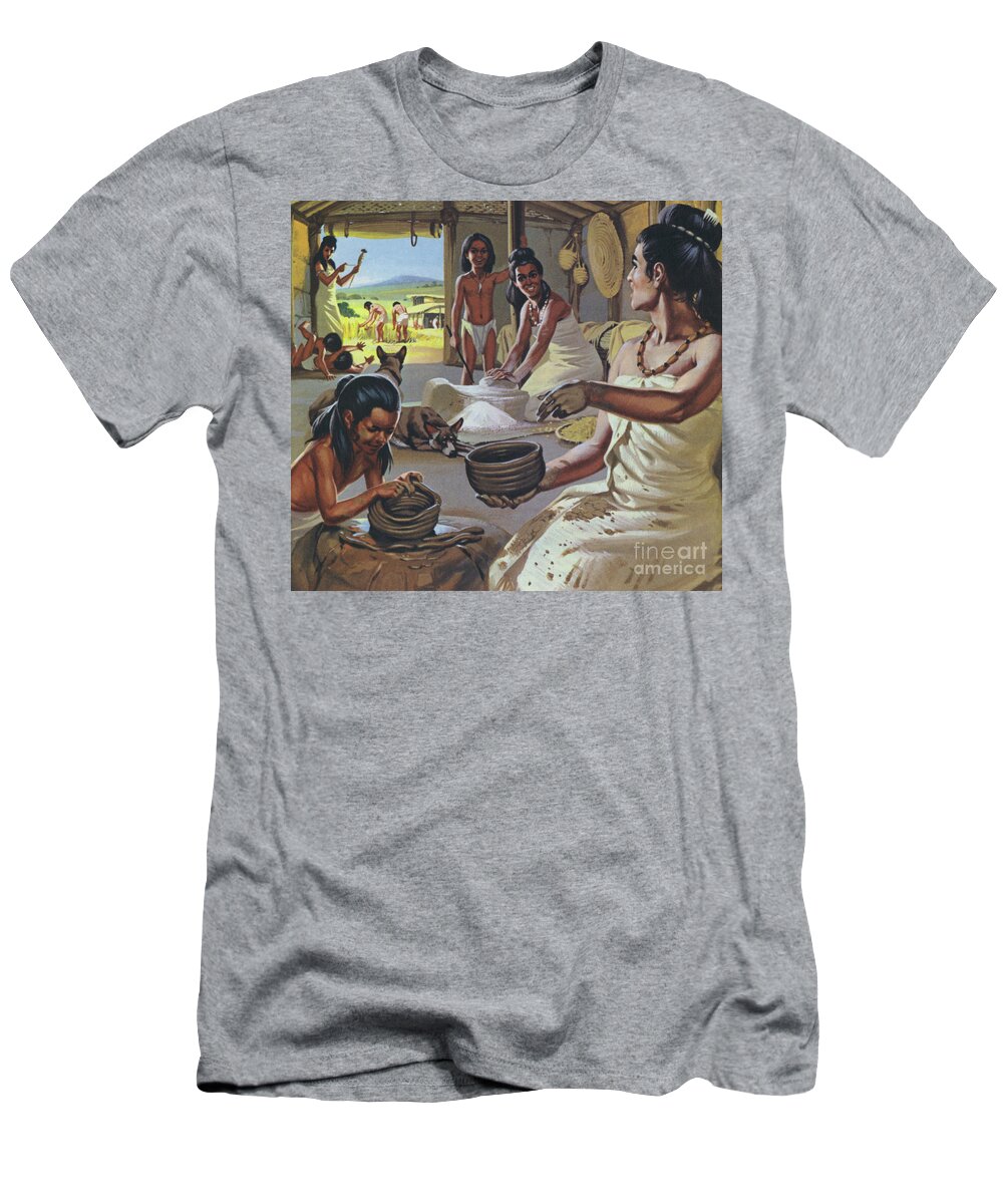 Ancient History T-Shirt featuring the painting Early farmers at home by Angus McBride