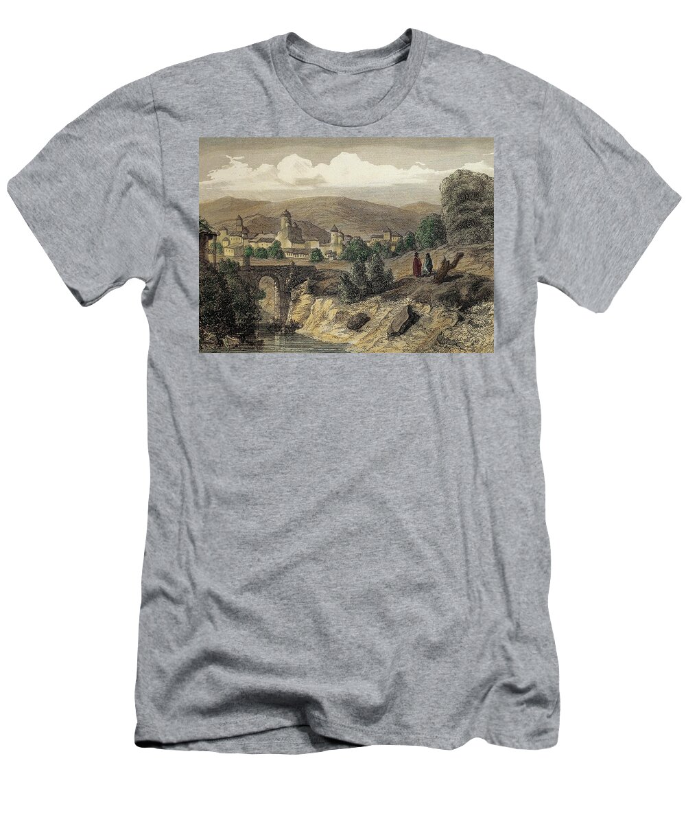 16 16th Xvi Xvith Sixteenth Century T-Shirt featuring the drawing ECUADOR. QUITO City of San Francisco de Quito. Engraving of the year 1850. by Album