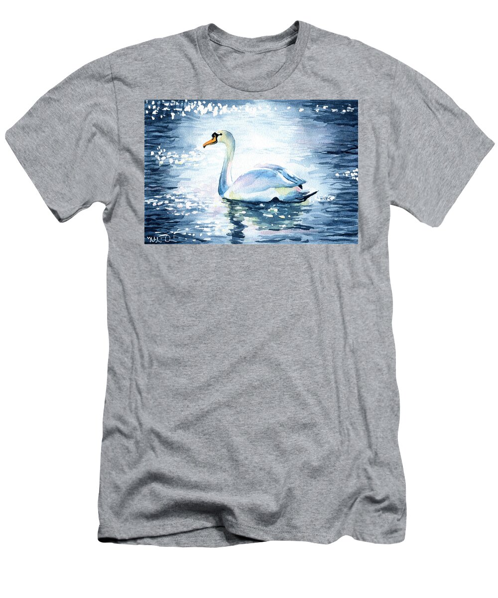 Swan T-Shirt featuring the painting Elegance In Motion - Swan Painting by Dora Hathazi Mendes