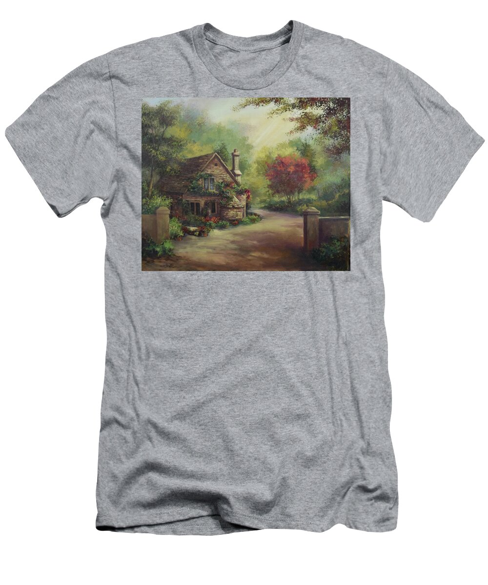 European Cottage T-Shirt featuring the painting European Cottage I by Lynne Pittard