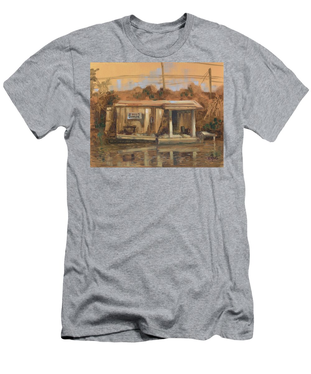 Evinrude T-Shirt featuring the painting Evinrude Service and Bait Shop by David Bader