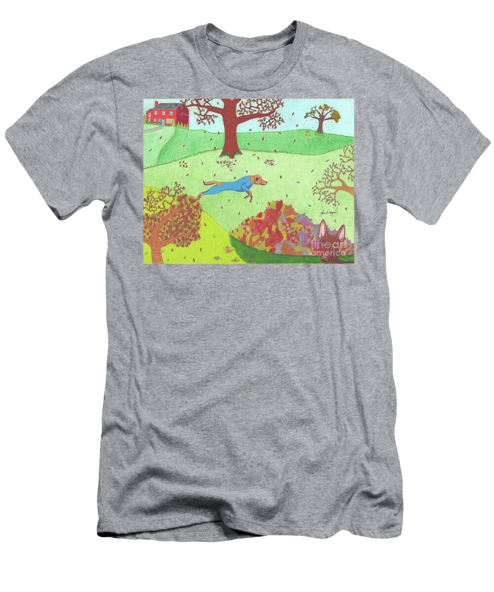 Fall T-Shirt featuring the drawing Falling Leaves by John Wiegand