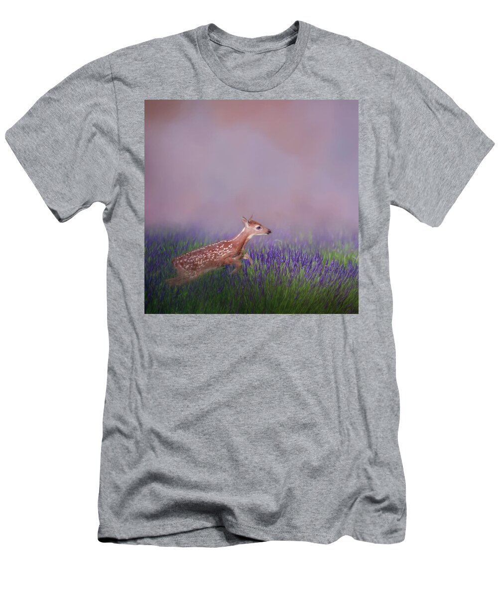 Square T-Shirt featuring the photograph Fawn Frolic Square by Bill Wakeley