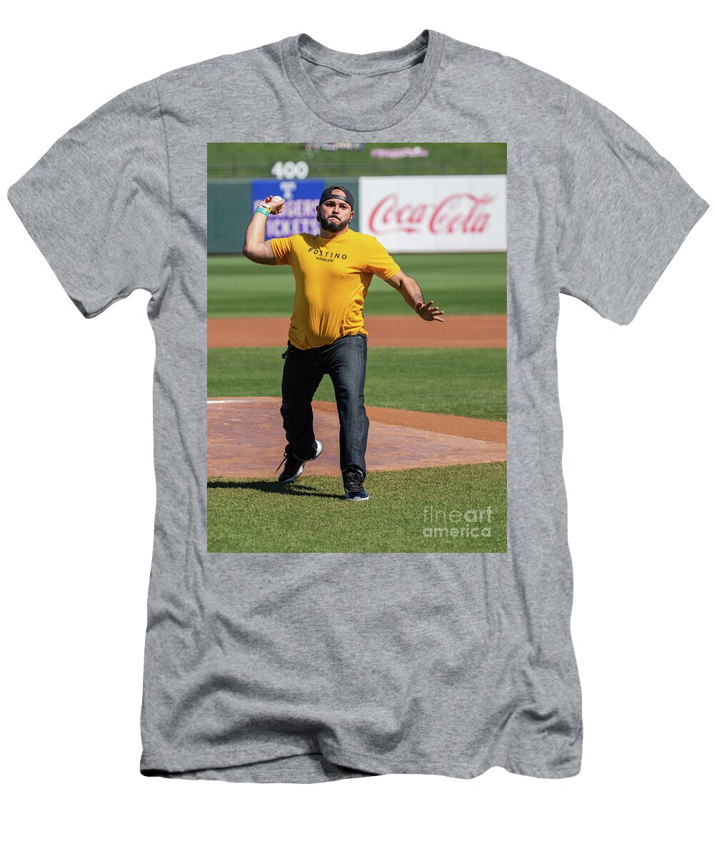 First Pitch T-Shirt featuring the photograph First Pitch 2/27/2019 by Randy Jackson