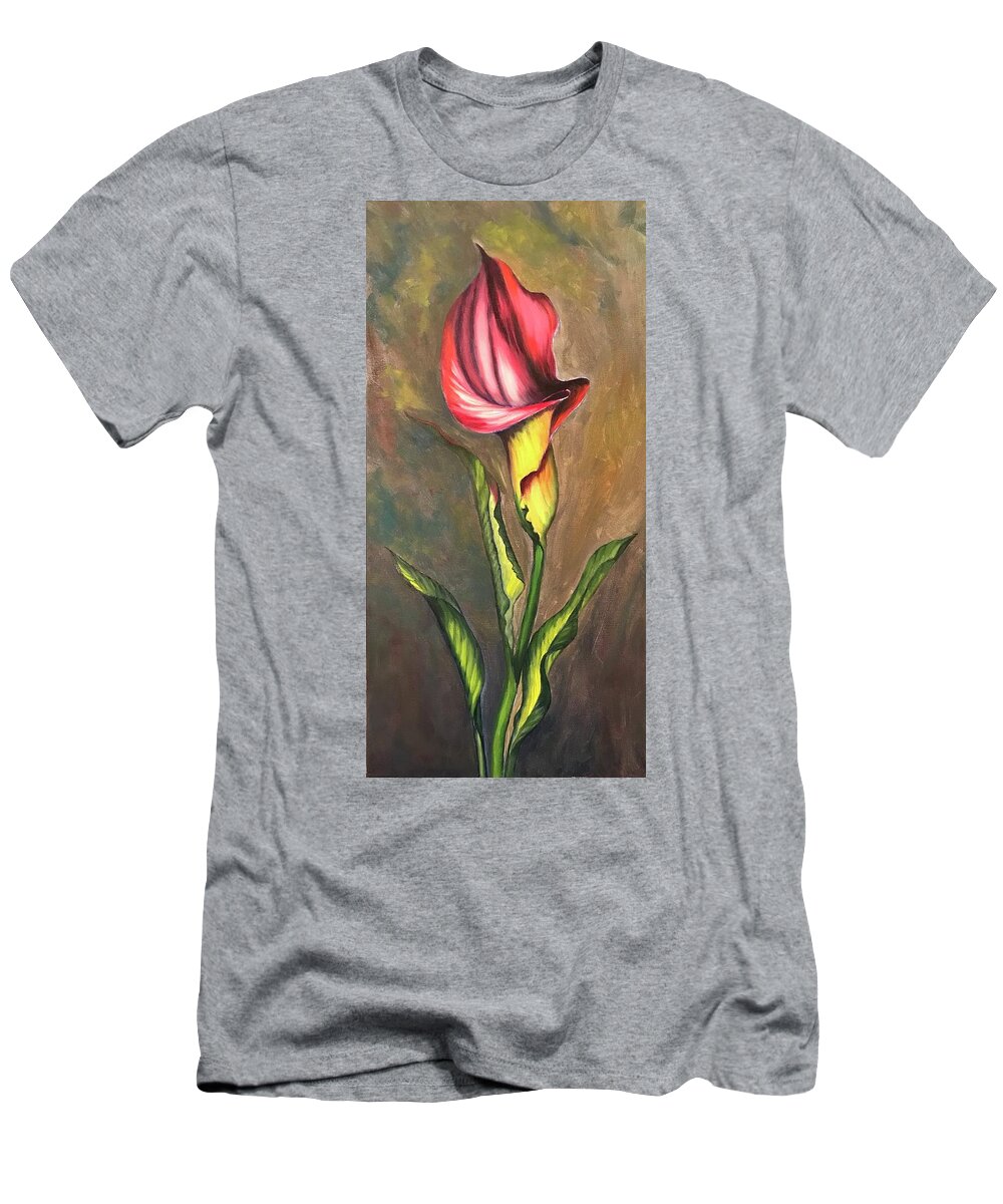 Calla Lilies T-Shirt featuring the painting Flaming Calla Lily by Sherrell Rodgers
