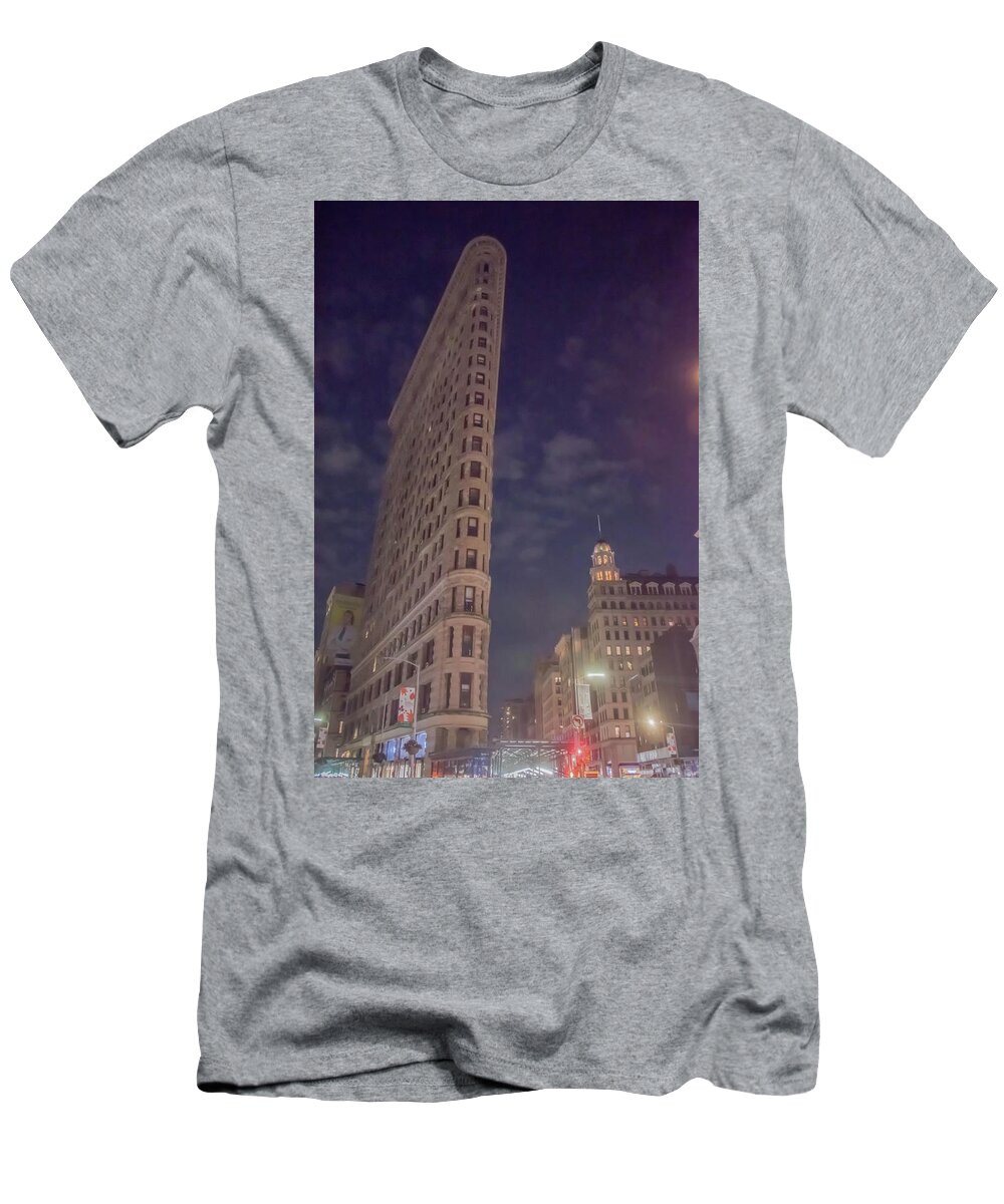 Flat Iron Building T-Shirt featuring the photograph Flat Iron Building at night by Alan Goldberg