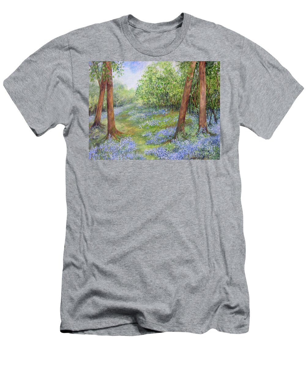 Watercolor T-Shirt featuring the painting Follow the Bluebells by Laurie Rohner