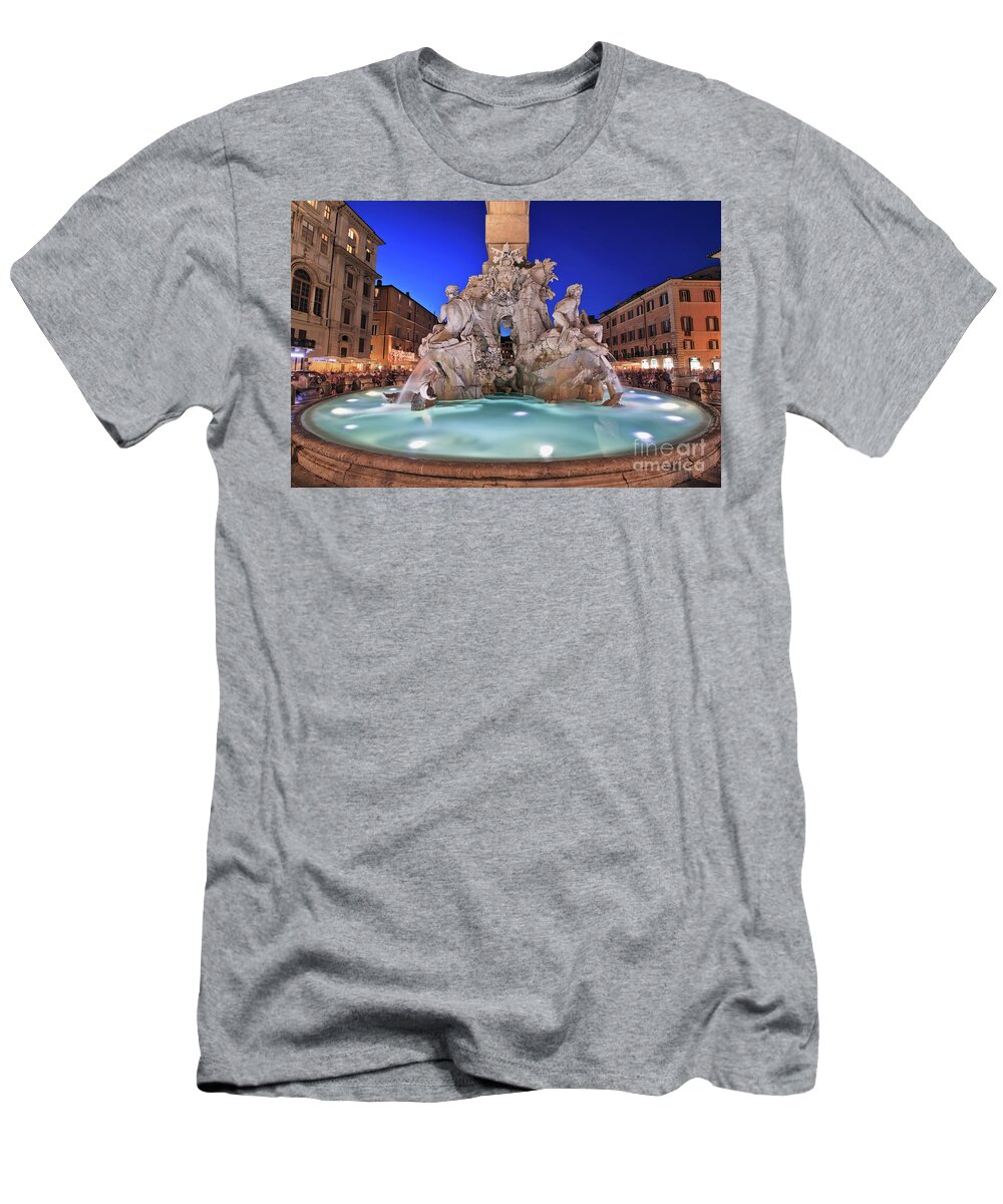 Statue T-Shirt featuring the photograph Four Rivers Fountain in Piazza Navona, Rome, Italy by Sam Antonio