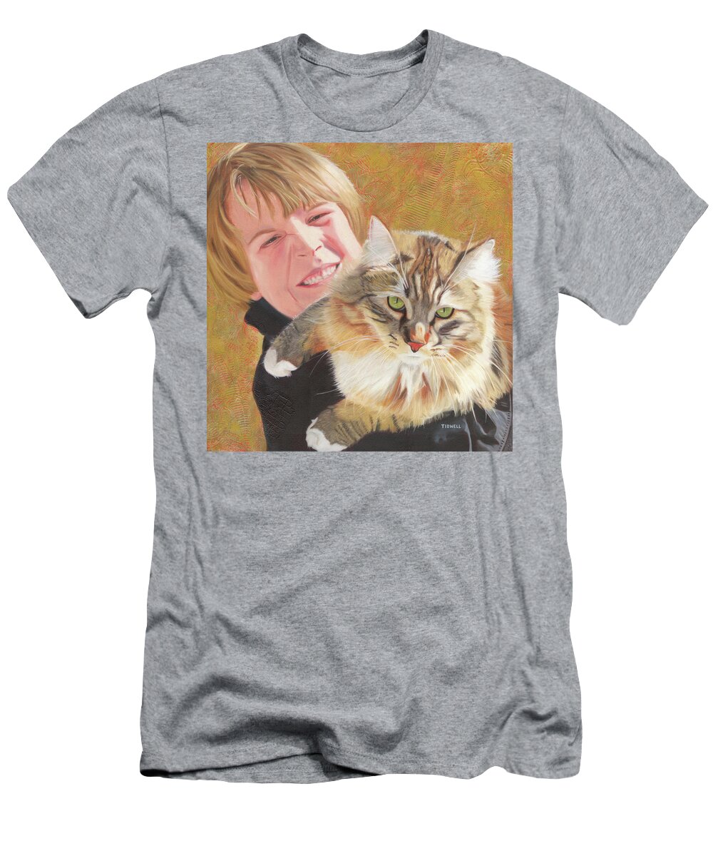 Cat T-Shirt featuring the painting Furry Kind of Love by Deborah Tidwell Artist