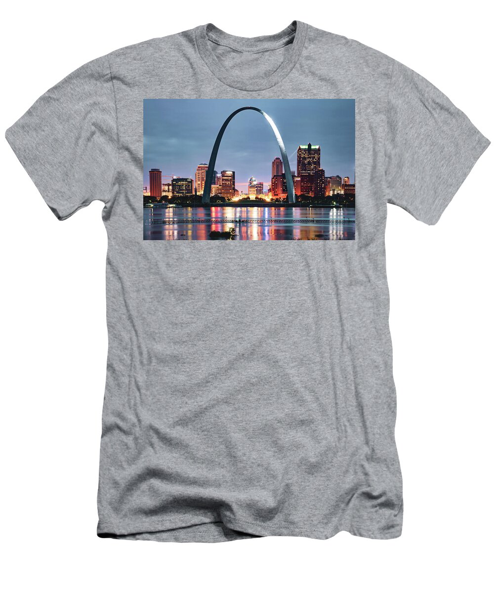 America T-Shirt featuring the photograph Gateway Arch and Saint Louis Skyline on the Mississippi River by Gregory Ballos