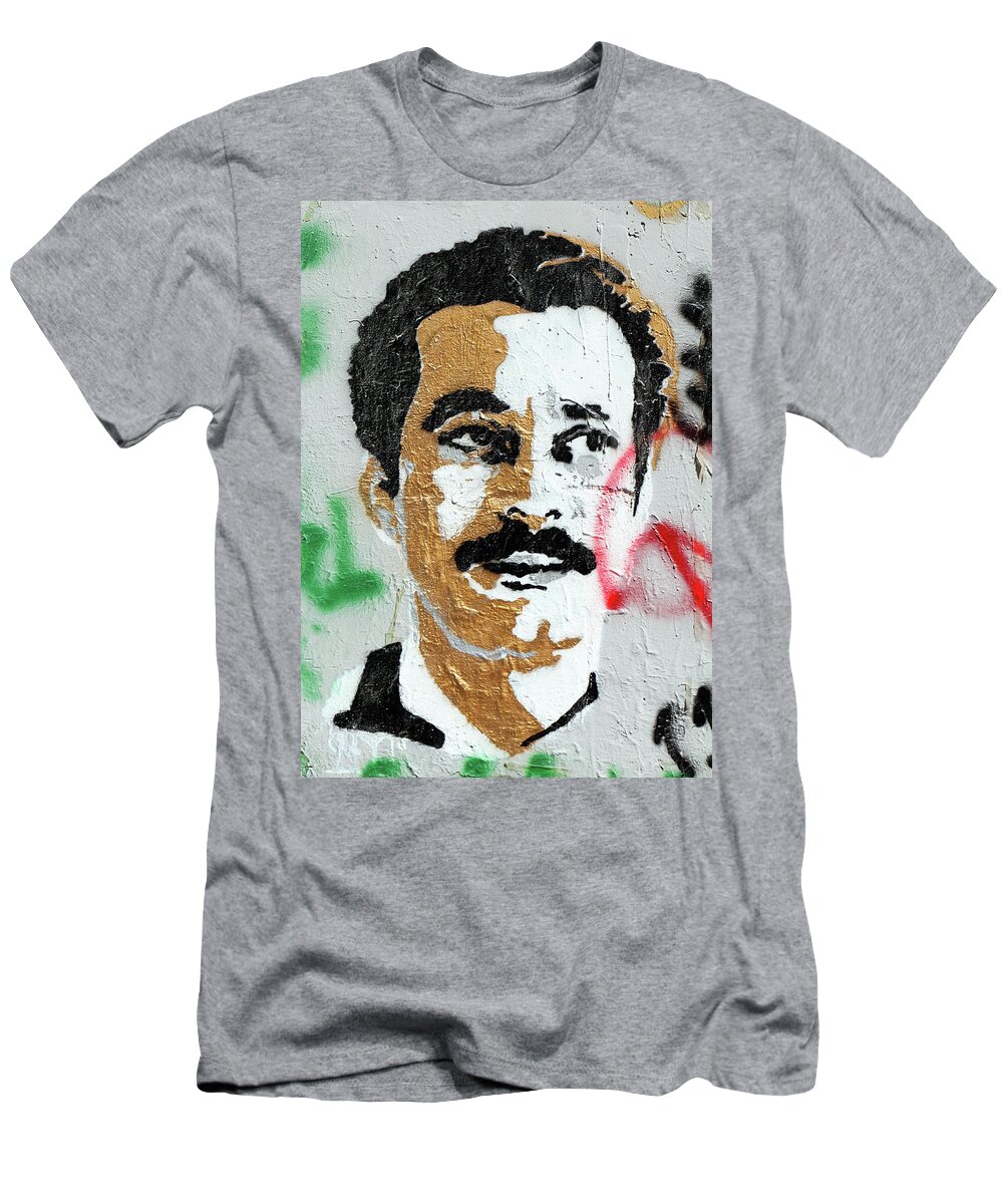 Ghassan Kanafani T-Shirt featuring the photograph Ghassan Kanafani On The Wall by Munir Alawi