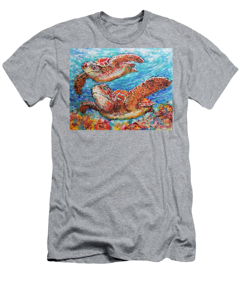 Marine Turtles T-Shirt featuring the painting Giant Sea Turtles by Jyotika Shroff