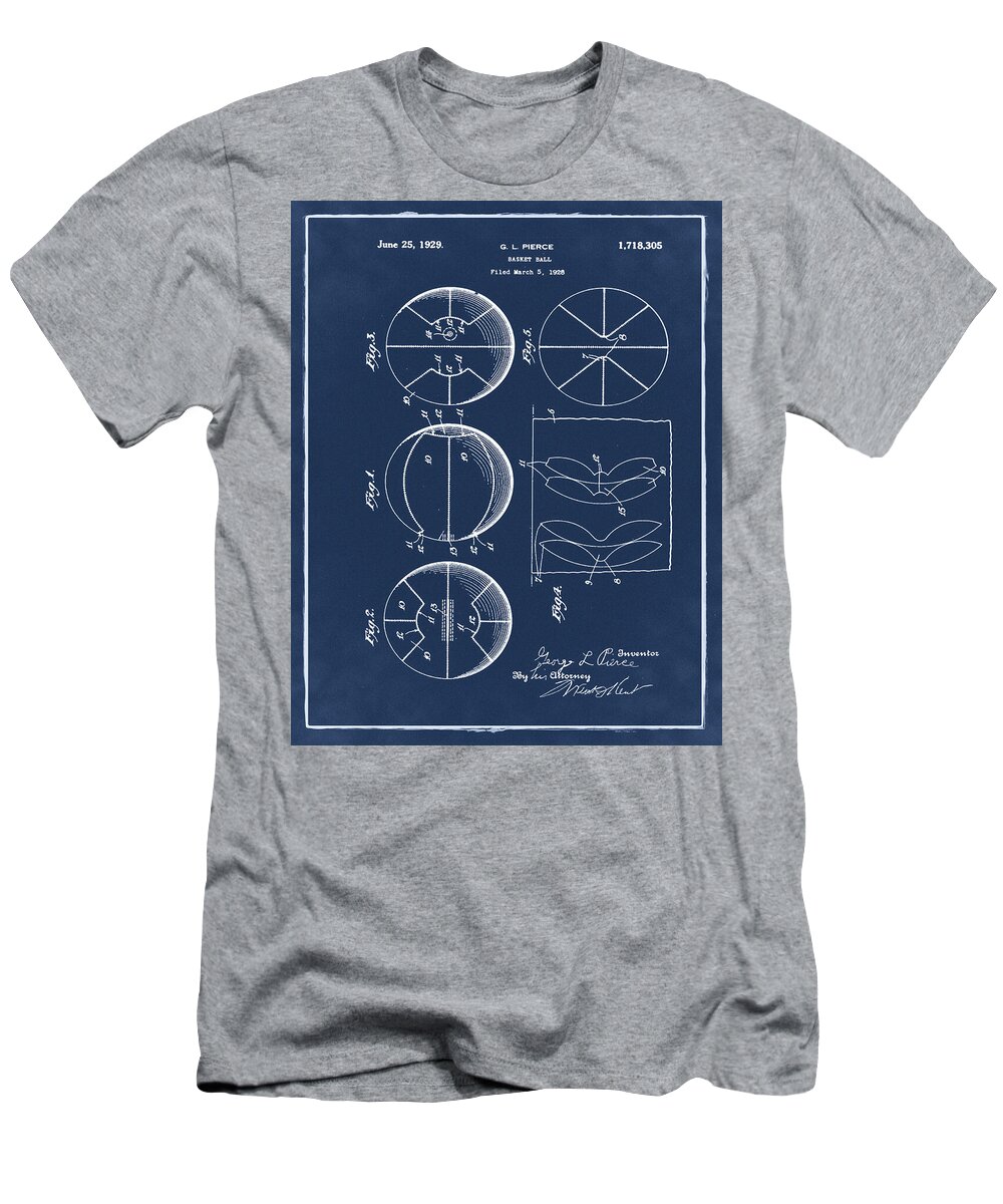 Gl Pierce T-Shirt featuring the photograph GL Pierce Basketball Patent 1929 in Blue by Bill Cannon