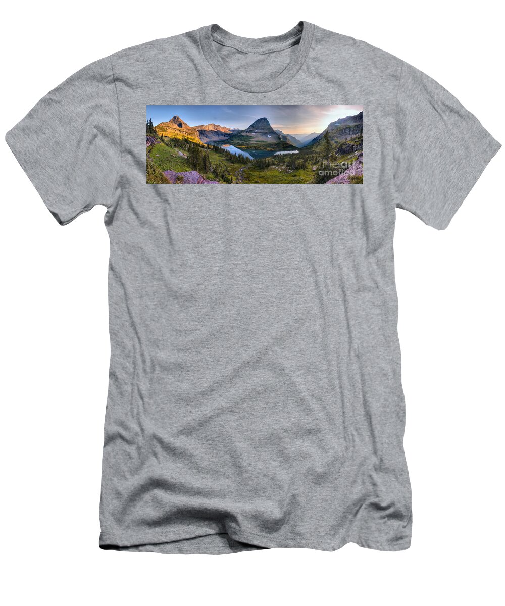 Hidden Lake T-Shirt featuring the photograph Glacier Hidden Lake Sunset Panorama by Adam Jewell