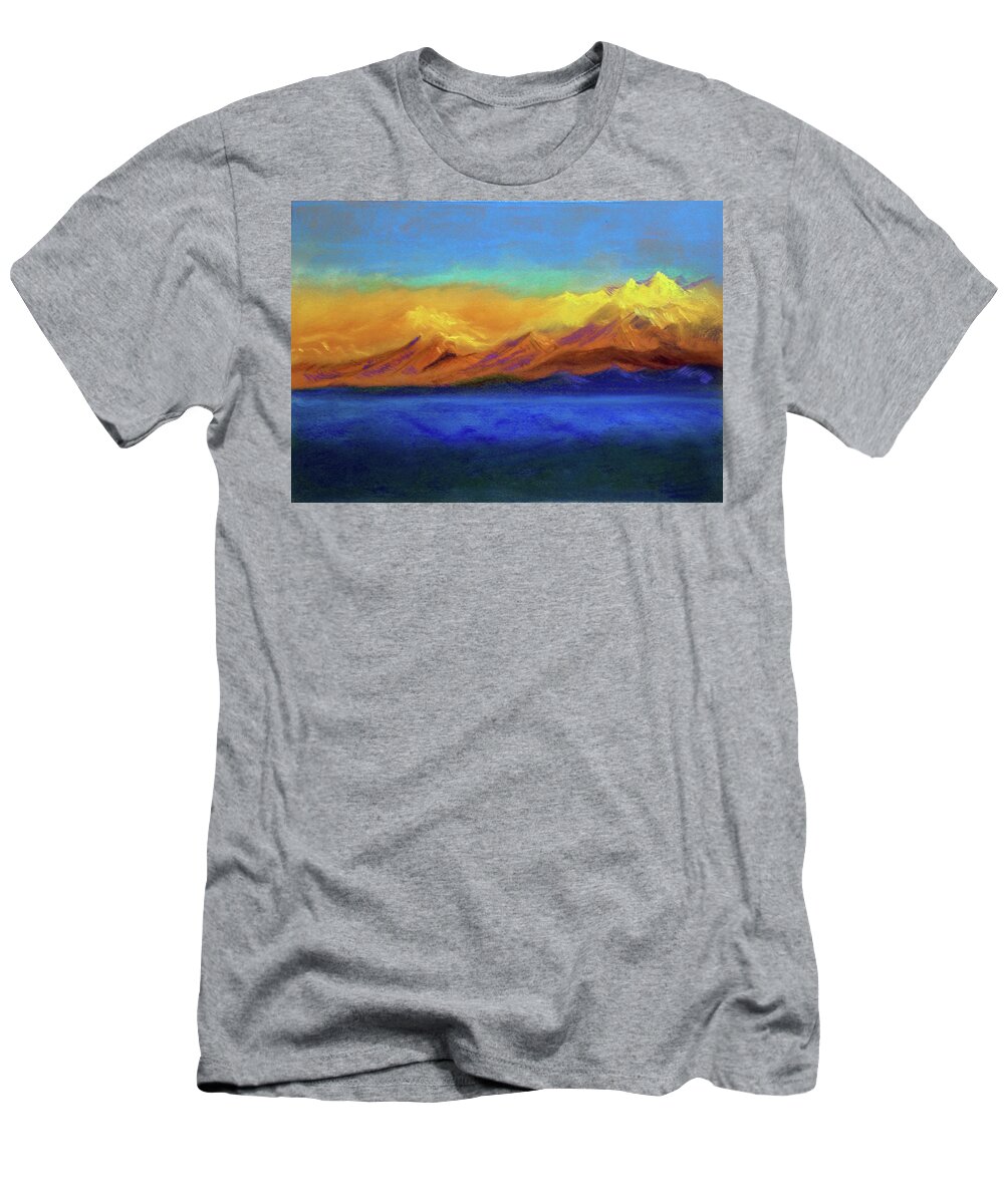 Mountains T-Shirt featuring the painting Golden Himalayas by Asha Sudhaker Shenoy