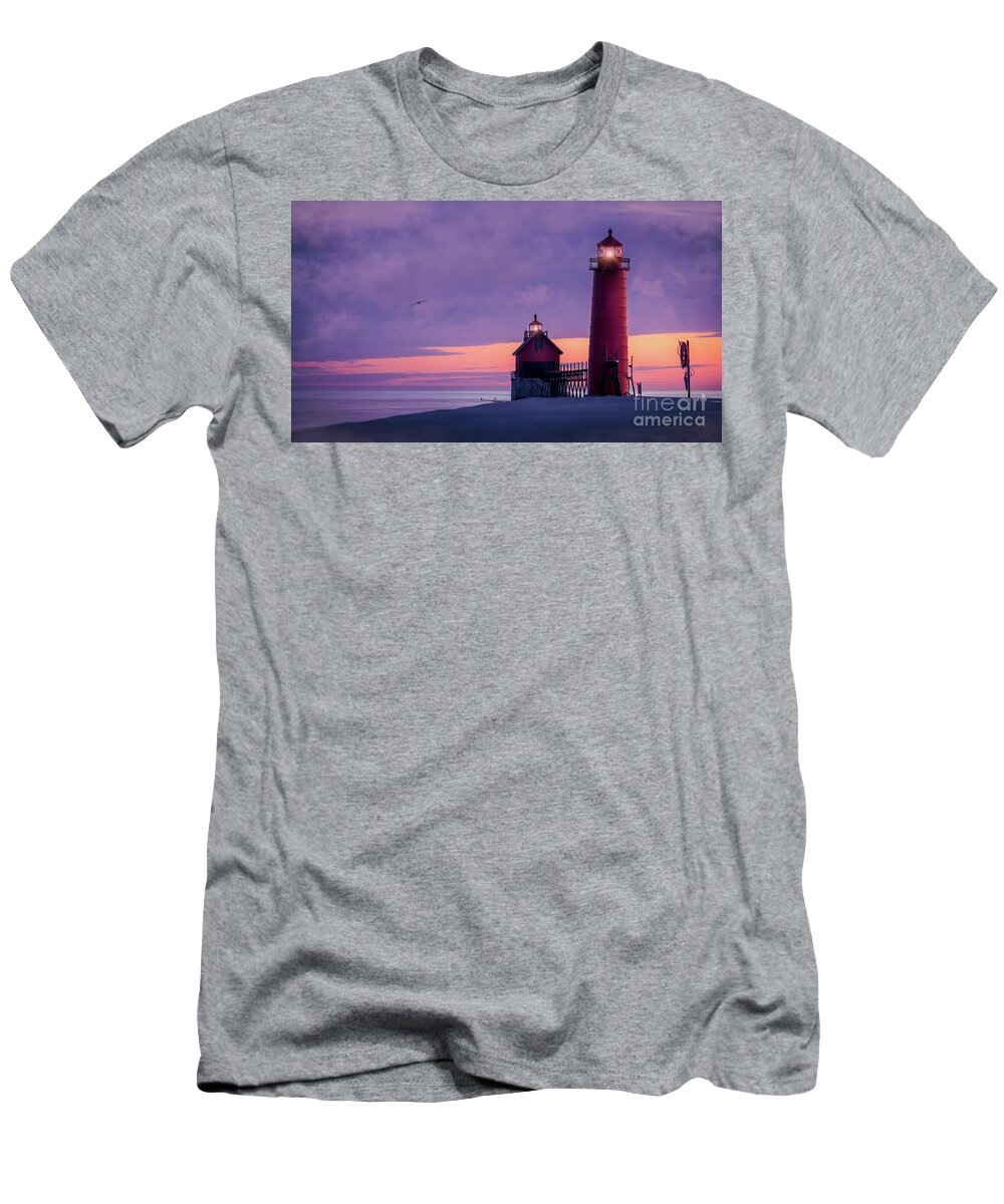 Grand Haven T-Shirt featuring the photograph Grand Haven Lighthouses, Michigan by Liesl Walsh