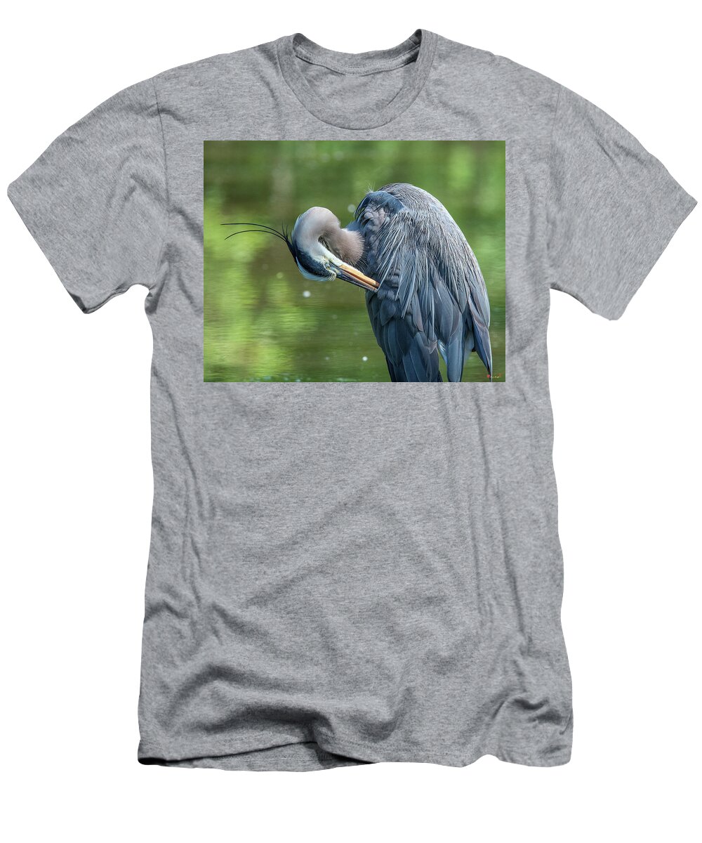 Nature T-Shirt featuring the photograph Great Blue Heron Preening DMSB0157 by Gerry Gantt