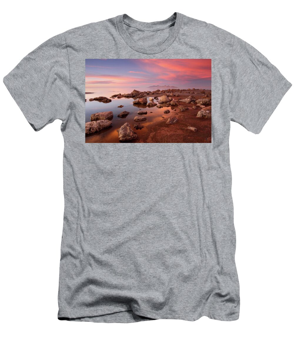 Utah T-Shirt featuring the photograph Great Salt Lake Sunset Glow - Great Salt Lake, Utah by Brett Pelletier