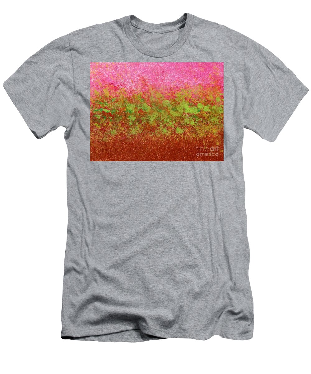 Green And Pink T-Shirt featuring the painting Greenery with Pink - Art by Cori by Corinne Carroll