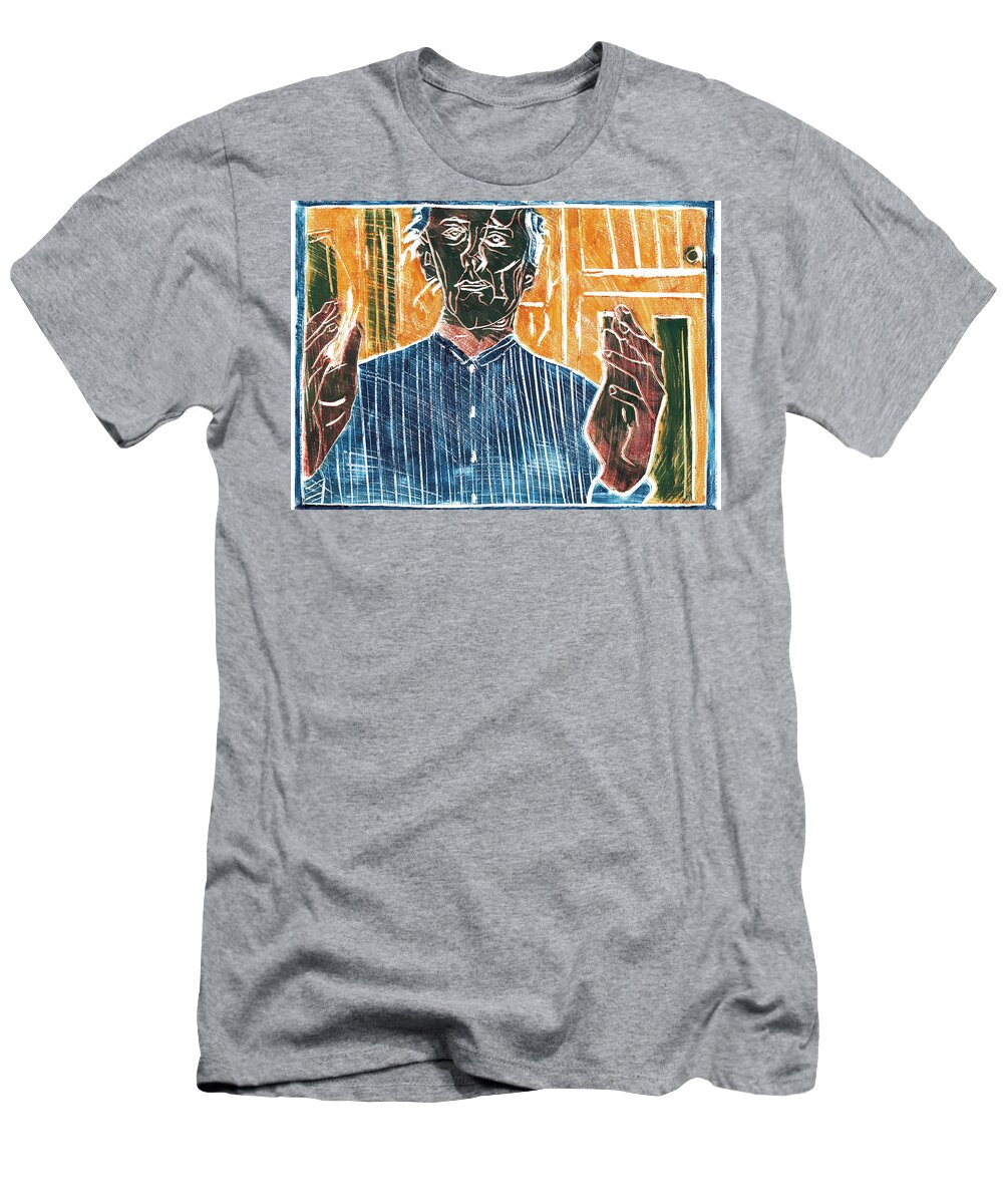 Face T-Shirt featuring the relief Hands Portrait 1 by Edgeworth Johnstone