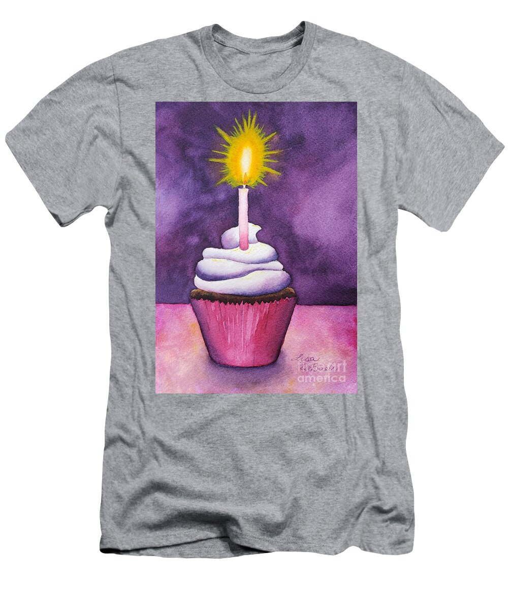 Birthday Greeting T-Shirt featuring the painting Happy Birthday Cupcake by Lisa Debaets