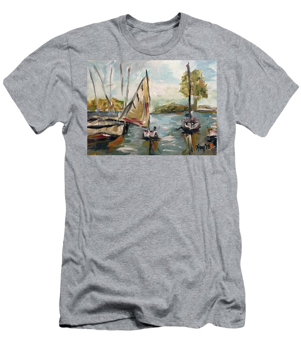 Harbor T-Shirt featuring the painting Harbor Sail by Roxy Rich
