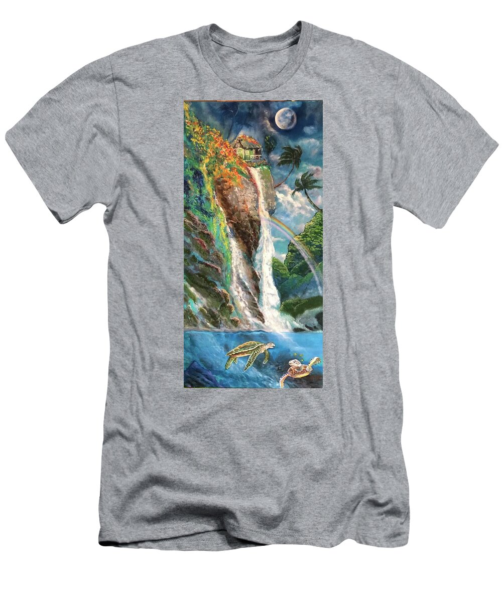 Hawaii Turtle Sescape Original Painting T-Shirt featuring the painting Hawaiian Honu Turtle by Leland Castro