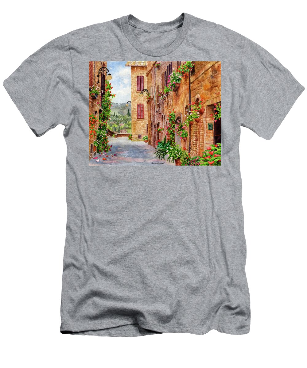 Italy Painting T-Shirt featuring the painting Hearts A'Bloom II by Anne Gifford