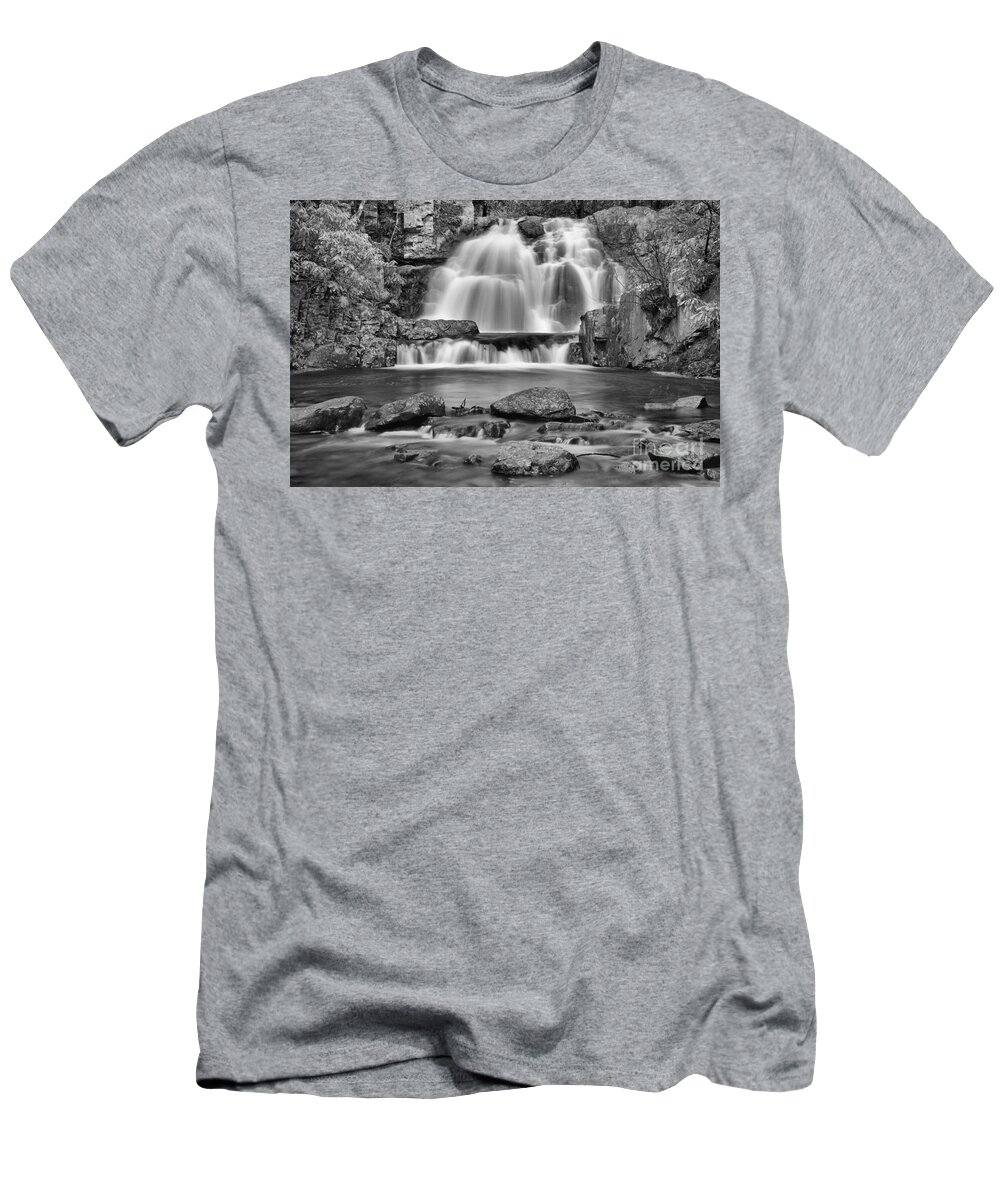Hawk Falls T-Shirt featuring the photograph Hickory Run State Park Falls Black And White by Adam Jewell