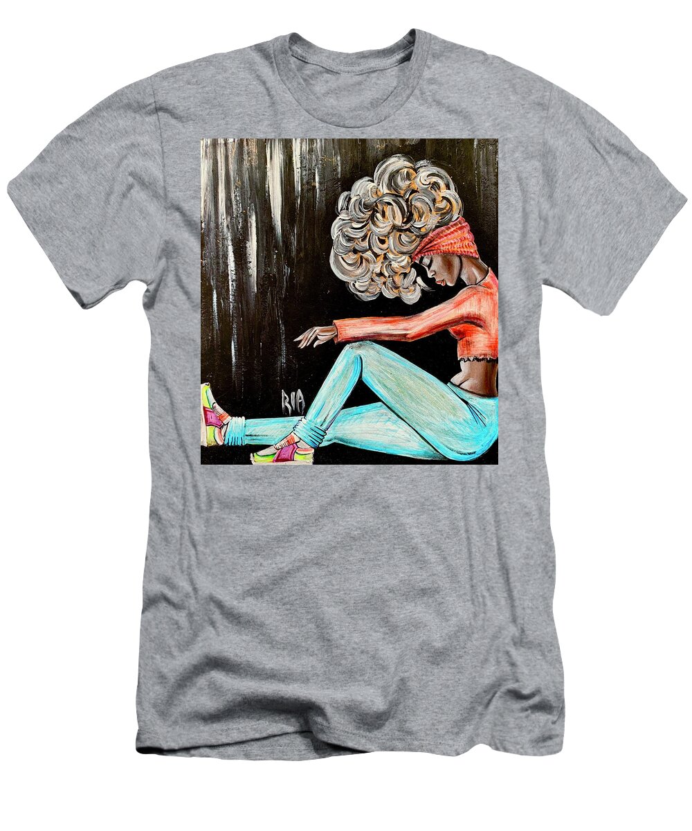 Black Art T-Shirt featuring the painting I Just need to clear my head by Artist RiA