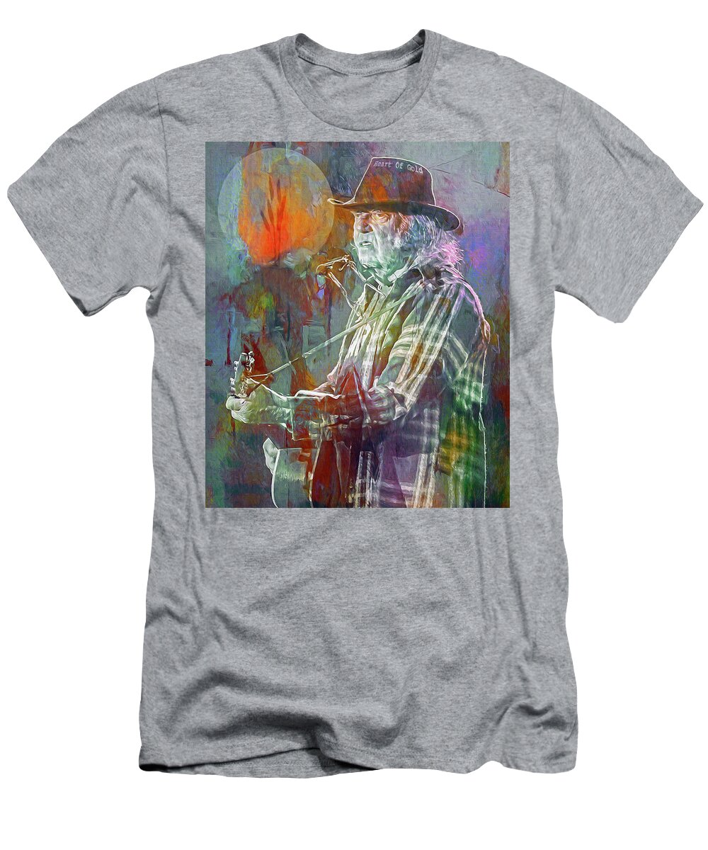 Neil Young T-Shirt featuring the mixed media I Wanna Live, i Wanna Give by Mal Bray