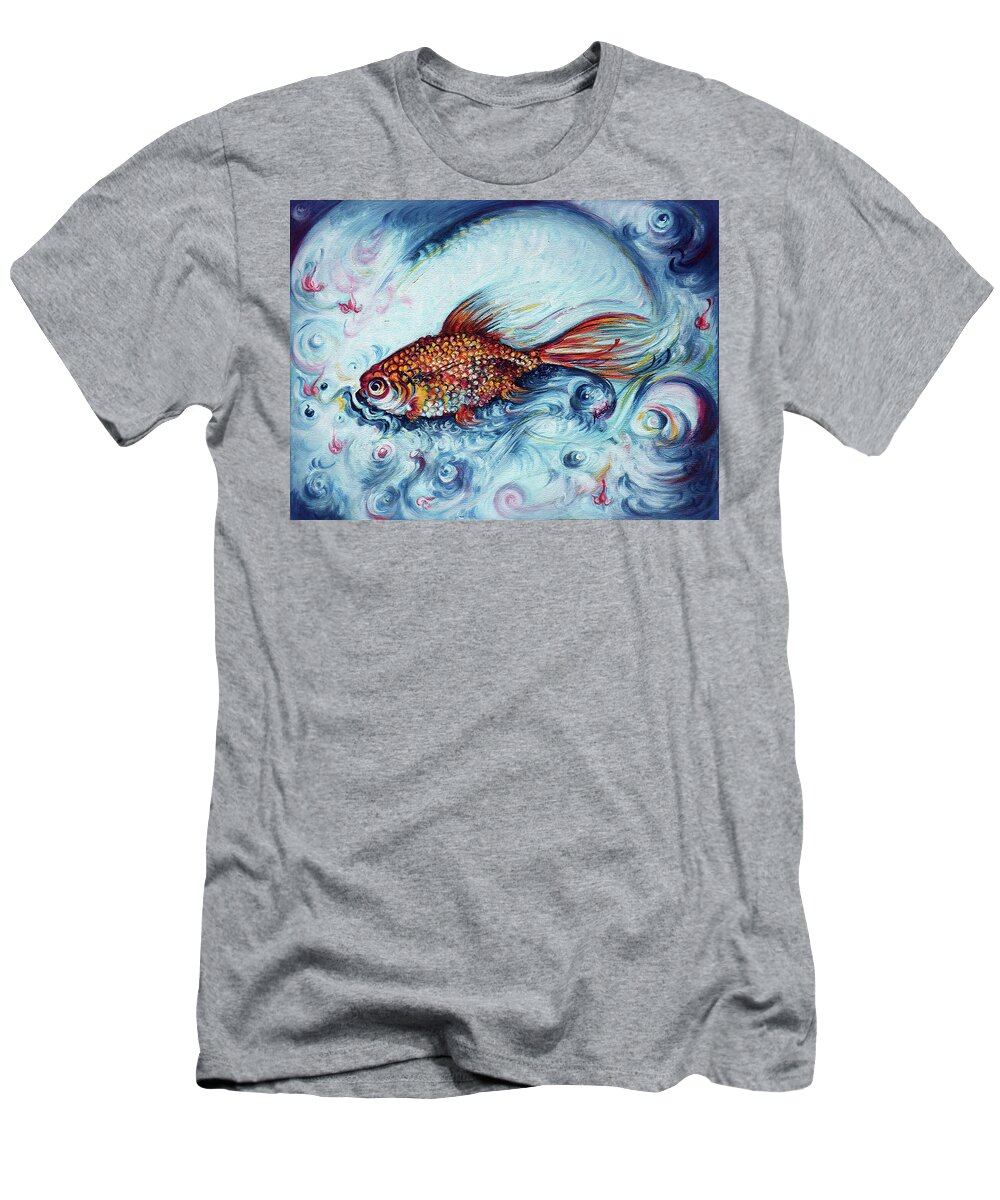 Fish T-Shirt featuring the painting I want to go beyond by Harsh Malik