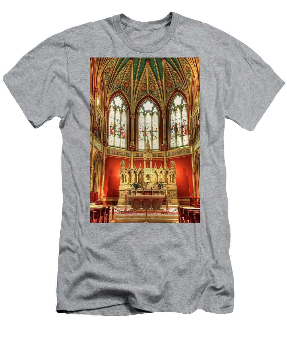 Cathedral St John The Baptist Church T-Shirt featuring the photograph Inside The Cathedral Of St. John The Baptist by Carol Montoya