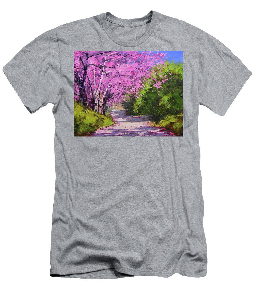 Jacaranda Trees T-Shirt featuring the painting Jacaranda Trees by Graham Gercken