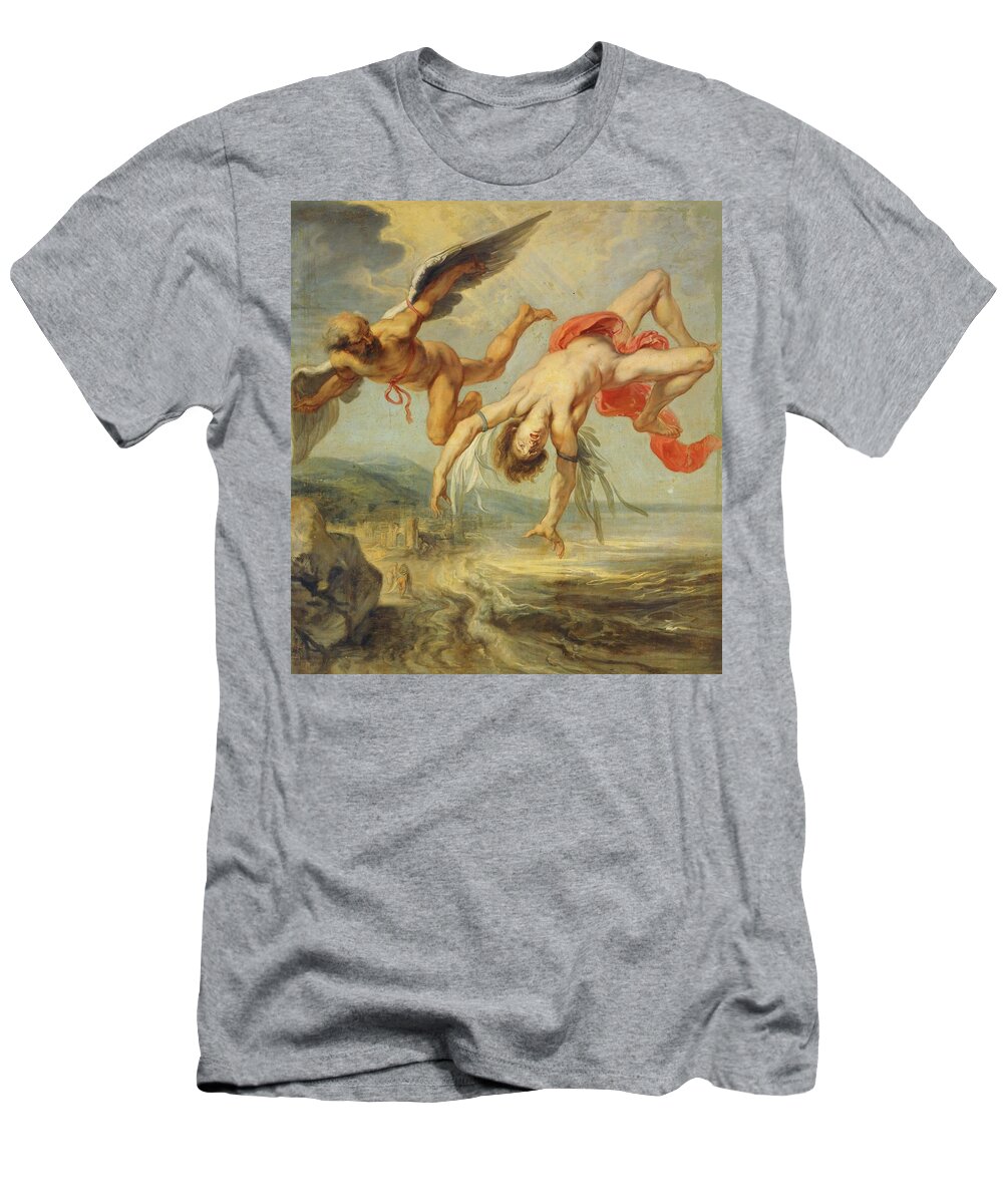 Daedalus T-Shirt featuring the painting Jacob Peter Gowy / 'The Fall of Icarus', 1636-1637, Oil on canvas, 195 x 180 cm, P01540. DAEDALUS. by Jacob Peter Gowy -c 1615-c 1661-