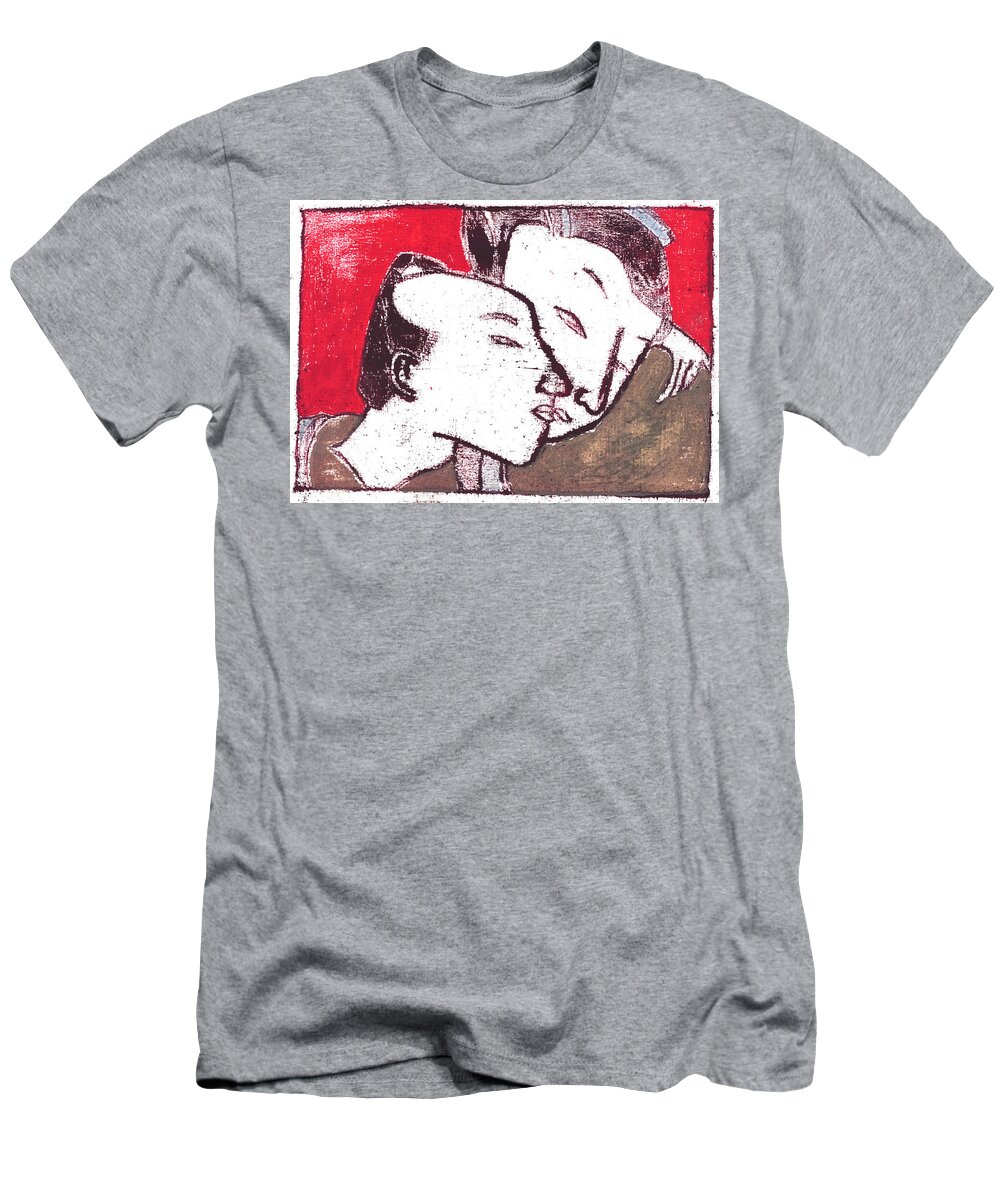Romantic T-Shirt featuring the painting Japanese Print 12 - Romantic couple by Edgeworth Johnstone