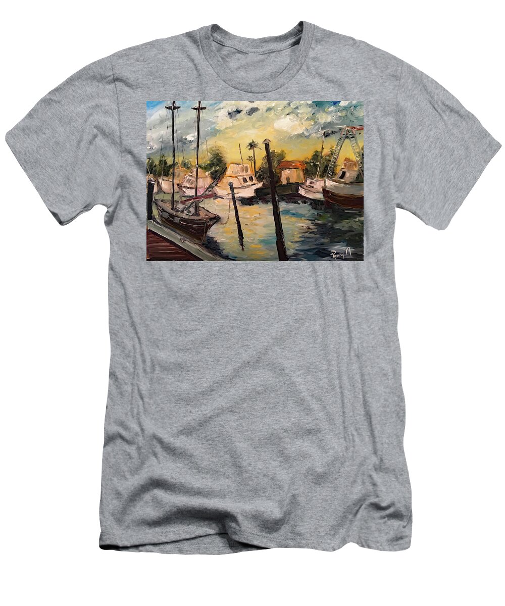 Harbor T-Shirt featuring the painting Jeannes Harbor by Roxy Rich