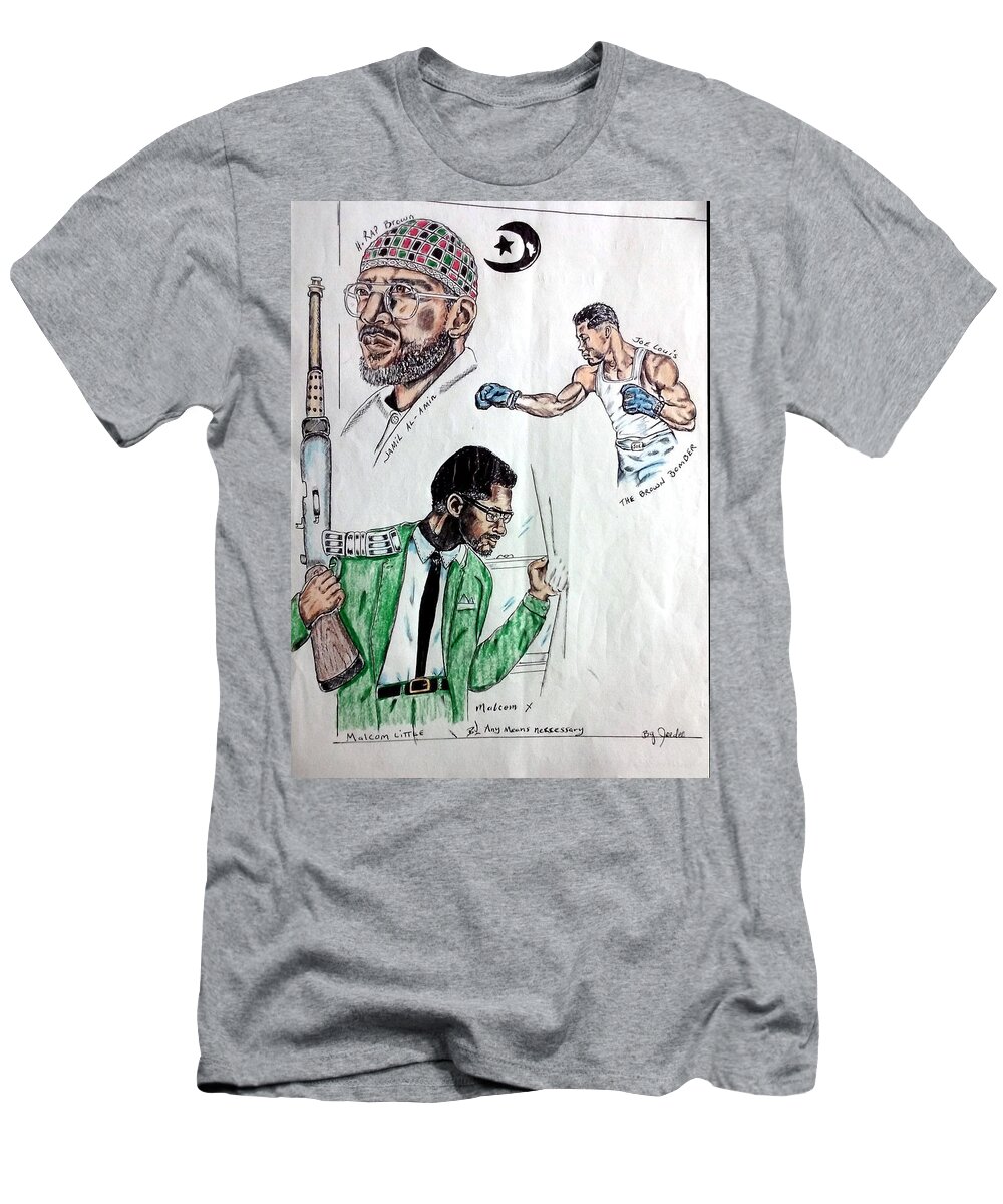 Black Art T-Shirt featuring the drawing Joe, Brown, and Malcolm by Joedee