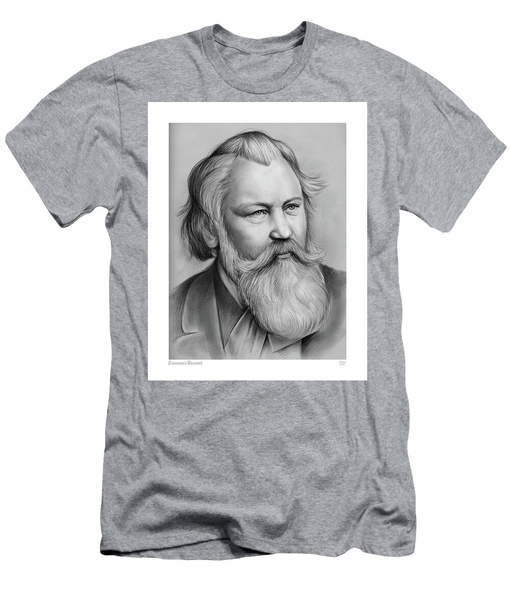Johannes Brahms T-Shirt featuring the drawing Johannes Brahms by Greg Joens
