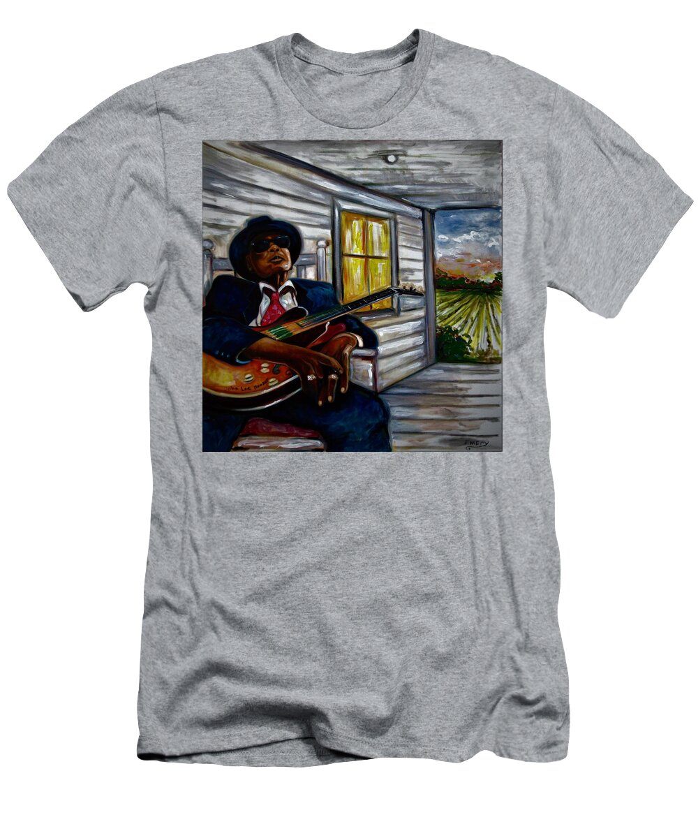 Black Music T-Shirt featuring the painting John Lee Hooker by Emery Franklin
