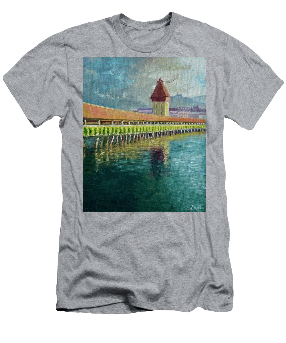 Chapel Bridge T-Shirt featuring the painting KapellBrucke Luzern Switzerland by Dai Wynn