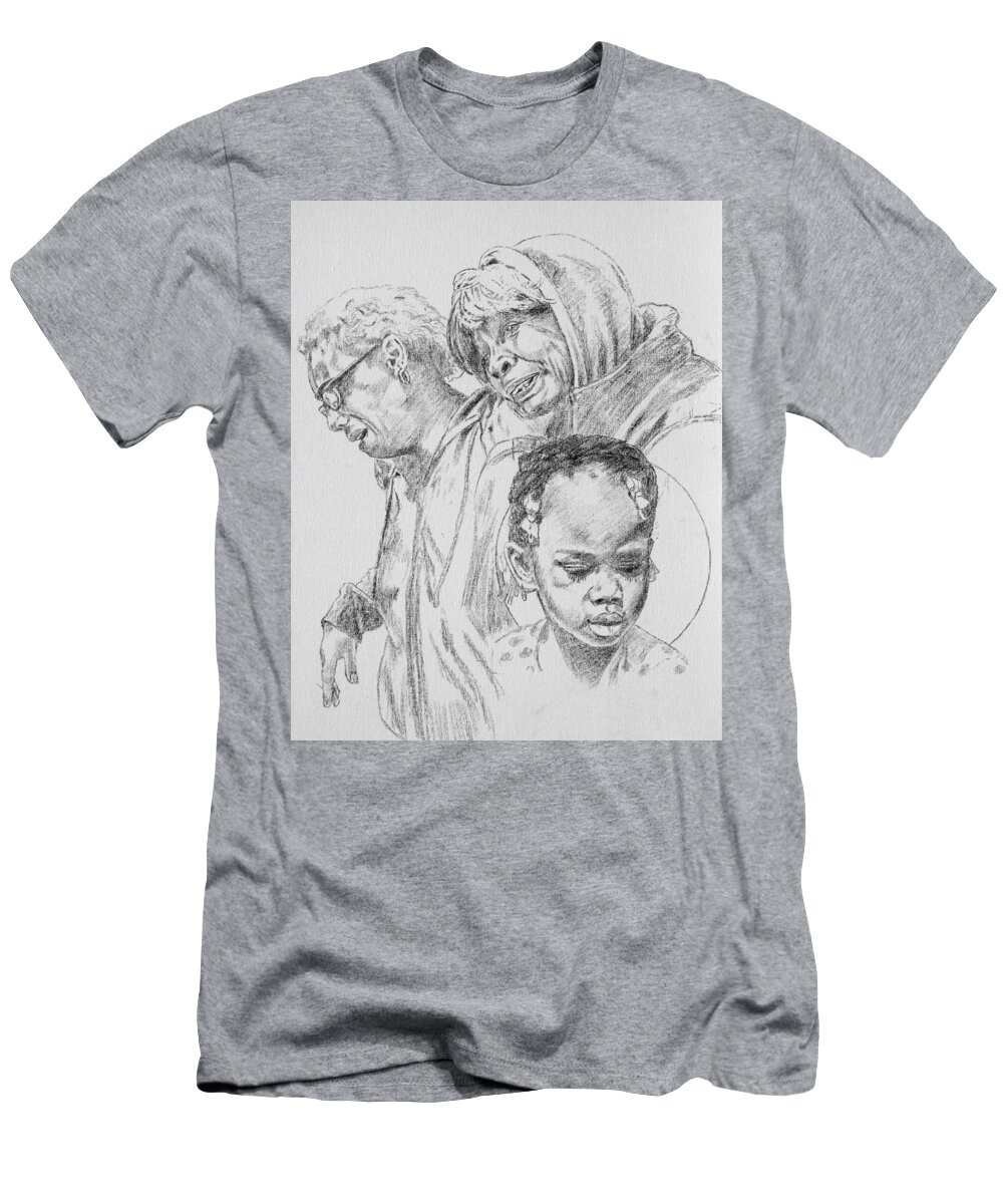 Young Girl T-Shirt featuring the drawing Kennedi Powell and Grandmother by John Lautermilch