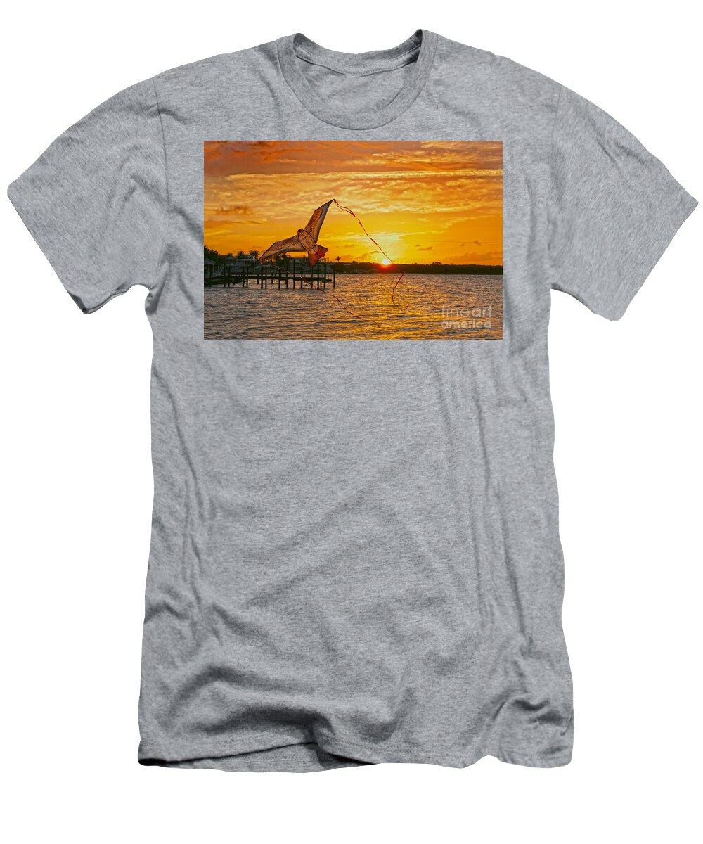 Kite T-Shirt featuring the photograph Kite at Key Largo Sunset by Catherine Sherman